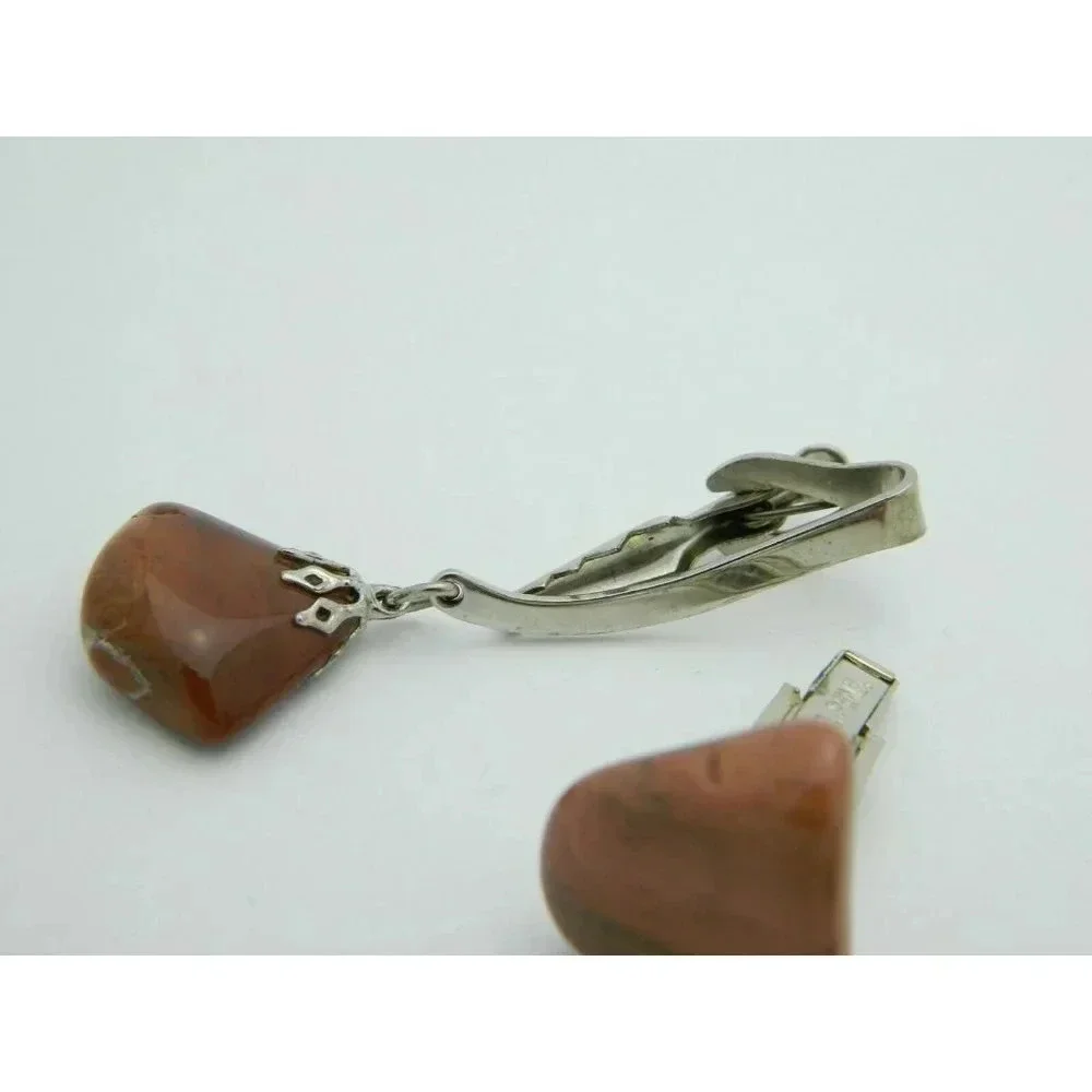 Gray Brown Agate Stone Mid Century Natural Silver